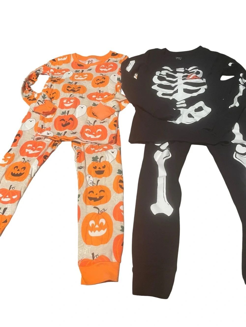 Kids Halloween Pumpkin and Skeleton Costume Pajama Set - Orange & Black